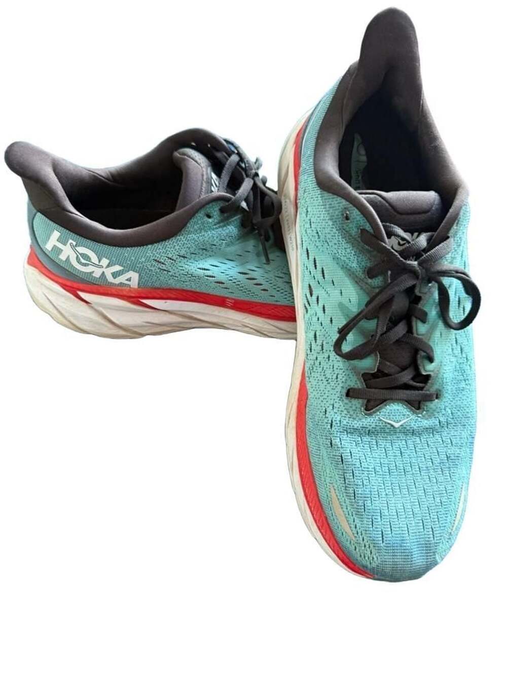 HOKA One One Clifton 8 Running Shoes Teal/Red Men's Size 11.5